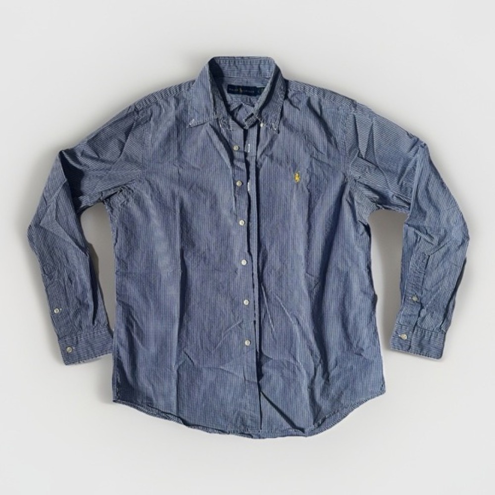Ralph Lauren Polo Shirt Mens Large Blue‎ White Checkered Button Down Classic